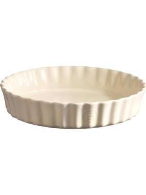 Emile Henry Ekru Seramik Yuvarlak Tart Börek Fırın Kabı 24 cm
