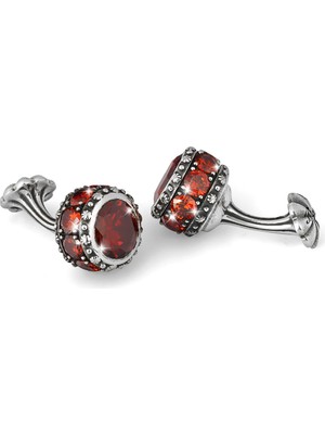 Boga Flt Sphere Zircon Bordo Gümüş Kol Düğmesi