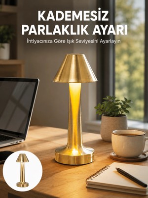İlkyaz Fashion LED Masa Lambası 3 Renk Ayarlı Şarjlı Kablosuz Modern Tasarım Yeni Nesil