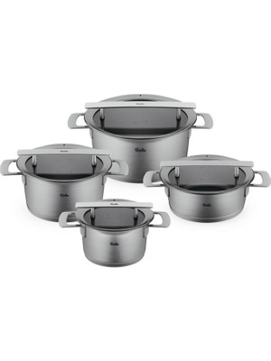 Fissler Phi Collection Cam Kapak Gri Çelik 8 Parça Tencere Seti