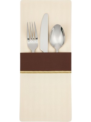 Roumélie Orientale Brown Elegance Kahverengi Detaylı Pamuklu 4'lü Çatal Bıçak Kesesi Seti
