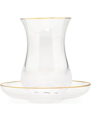 Moser 2li Gold Şeritli Dokulu Kristal Çay Bardağı Takımı