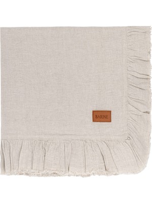 Barine Frilled Linen Naturel Keten Masa Örtüsü 150 x 250 cm