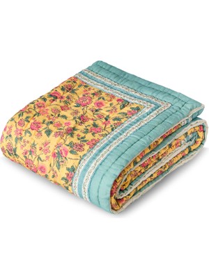 Uniqlooms Heaven Sarı Organik Pamuk El Yapımı Battal Boy Yatak Örtüsü 230 x 260 cm