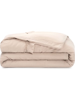 Barine Frill Bej Keten Çift Kişilik Nevresim Kılıfı 200 x 220 cm