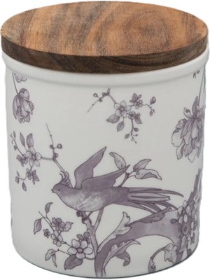 Imperial Porcelain Monplaisir Ahşap Kapaklı Desenli Porselen Orta Boy Kavanoz