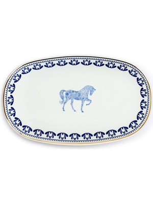 Some Home İstanbul Horse Luck Collection Blue At Figürlü Porselen Kayık Servis Tabağı 34 cm