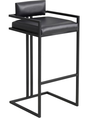 Solano Design Tush Siyah Deri Bar Sandalyesi