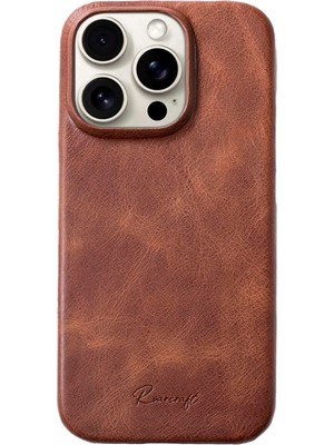 Roarcraft iPhone 16 Pro Max Logo Detaylı Tobacco Deri Telefon Kılıfı