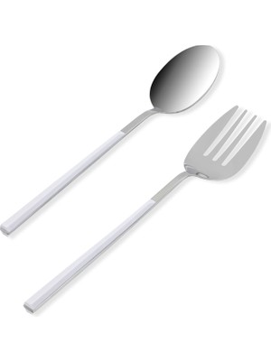 The Mia Bianco Gümüş Çelik 2'li Salata Çatal Kaşık Servis Seti