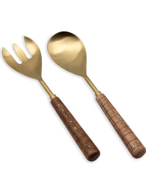 The Mia Wood Ahşap Saplı Metal 2'li Salata Servis Takımı