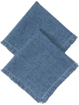 Ommport 2li Lacivert Püsküllü 45X45 cm Keten Peçete Seti