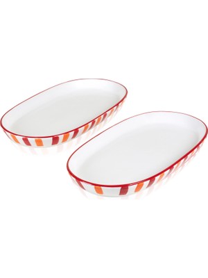 The Mia Joy Kırmızı Seramik Oval 2'li Servis Tabağı Seti 17 x 30 cm