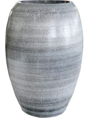 Via Gardenia Ayla Seramik Darbeli Siyah Uzun Saksı 30 cm