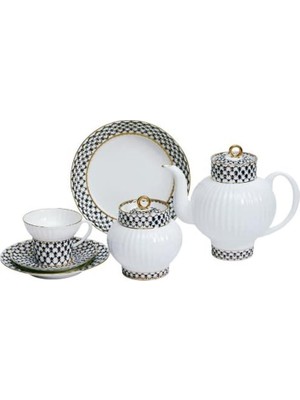 Imperial Porcelain Wave Cobalt Net Mavi Porselen 20 Parça Çay Seti