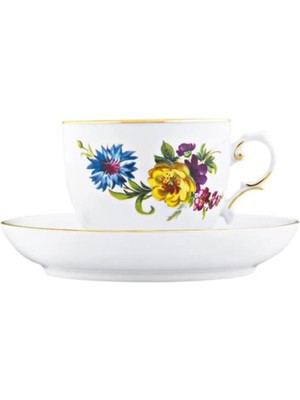 Fürstenberg Alt Furstenberg Bunte Blume Porselen Çay Fincanı ve Tabağı