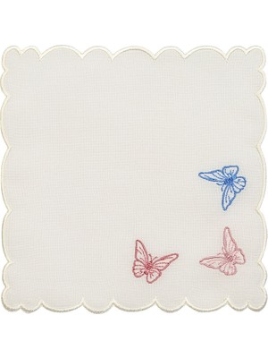 Matis Home Line Butterfly Beyaz Keten 4'lü Bardak Altlığı