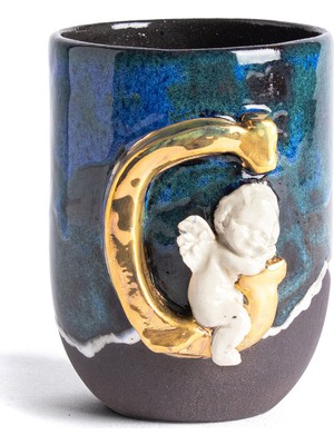 Moon Art Ceramic Angel G Harfli Antik Seramik Kupa