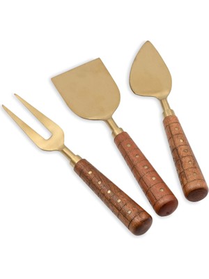 The Mia Wood Ahşap Saplı Çelik 3'lü Peynir Servis Takımı