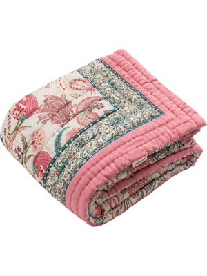 Uniqlooms Heirloom Pembe Organik Pamuk El Yapımı Tek Kişilik Yatak Örtüsü 170 x 240 cm