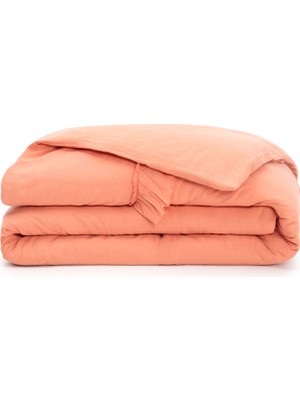 Barine Frill Şeftali Keten Çift Kişilik Nevresim Kılıfı 200 x 220 cm