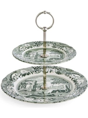 Spode Heritage Green Italian 2 Katlı Porselen Stand