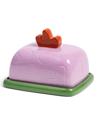 Klevering Pembe Desenli Kapaklı Tereyağ Tabağı