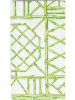 Caspari Bamboo Screen Moss Green Paper Linen Guest Towel Desenli 12'li Servis Peçetesi Seti