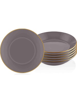 The Mia Basic Gri 6 Parça Seramik Yemek Tabağı 20 cm