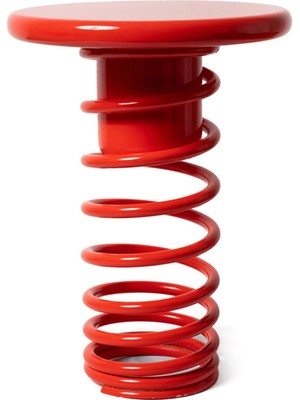 Yet Design Studio Twist Kırmızı Ahşap Tablalı Metal Tabure
