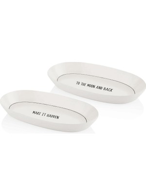 The Mia Daily Tunes Beyaz Seramik Oval 2'li Servis Tabağı Seti