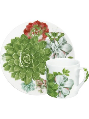 Desert Rose Renkli Fine Bone 2'li Kahve Fincanı ve Tabağı Seti