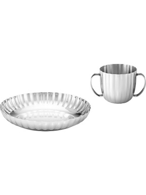 Georg Jensen Bernadotte Çizgi Dokulu Çelik 2li Tabak Seti