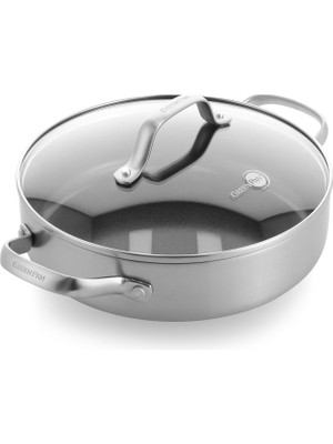 Greenpan Geneva 3-Ply Gümüş Elmas Takviyeli Çelik Basık Tencere 24 cm