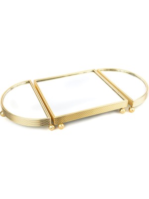 Mikasa Moor Altın Rengi Oval Aynalı Metal Jardinyer Tepsi 25X50 cm