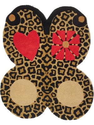 Doing Goods Çılgın Leopar Desenli Kelebek Figürlü Büyük Boy Yün Halı 105 x 85 cm