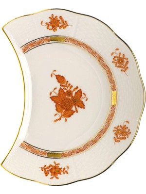 Herend Beyaz Turuncu Çiçek Desenli Porselen Salata Tabağı