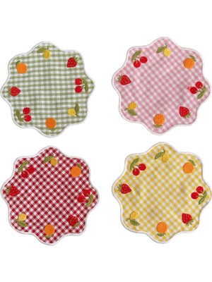 Matis Home Line Fruit Desenli Keten 4'lü Bardak Altlığı Seti