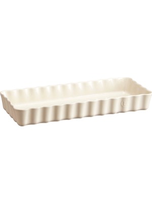 Emile Henry Ekru Seramik Dikdörtgen Tart Börek Fırın Kabı 36.5X15 cm
