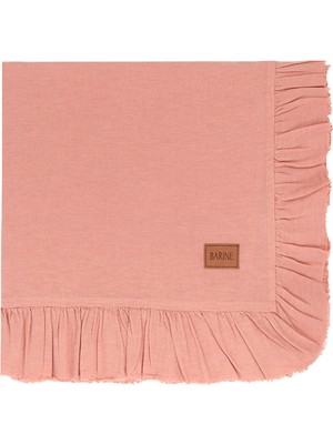Barine Frilled Linen Şeftali Rengi Keten Masa Örtüsü 150 x 320 cm