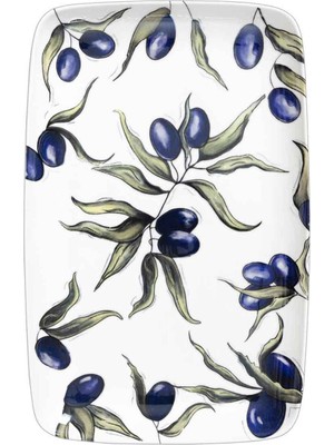 The Mia Olivos Desenli Seramik Dikdörtgen Servis Tabağı 33 cm