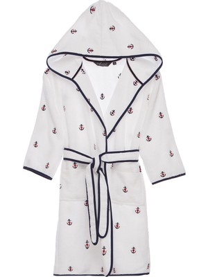 Soft Cotton Marine Beyaz Lacivert Pamuklu Kız Çocuk Bornoz