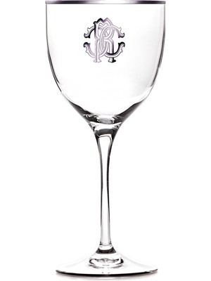 Roberto Cavalli Monogram Platin Dekorlu Kristal Su Kadehi