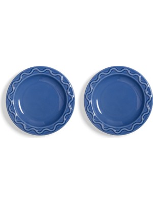 Klevering Mochi Mavi Porselen Küçük Boy 2'li Tabak Seti 17,5 cm
