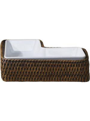 King Zoo Koyu Kahverengi L-Rattan Servis Tabağı