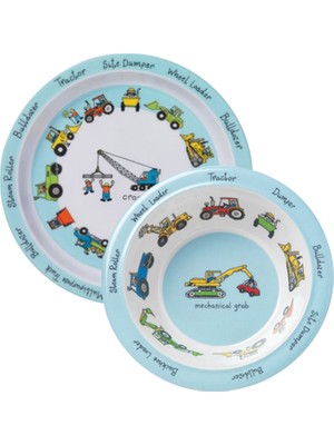 Tyrrell Katz Trucks Iş Makinaları Desenli Melamin Mama Tabağı ve Mama Kasesi