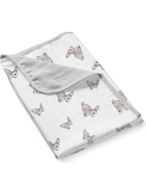 Deux Lapins %100 Pamuk Iconique Lapin Gri Çift Kat Müslin Bebek Battaniyesi 65 x 65 cm