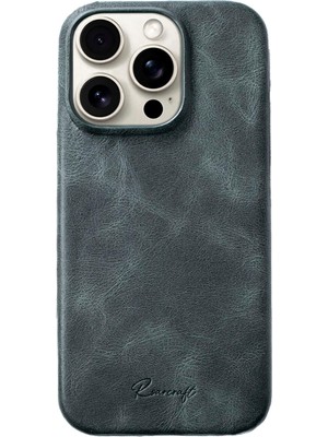 Roarcraft iPhone 16 Logo Detaylı Zümrüt Yeşili Deri Telefon Kılıfı