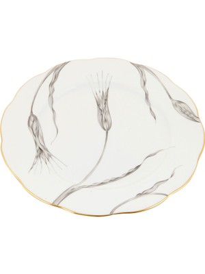 Herend Siyah Lale Desenli Porselen Yemek Tabağı 28.8 cm