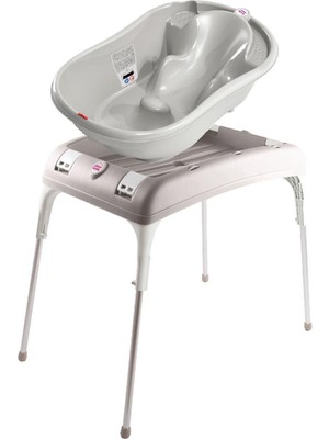 Okbaby Açık Gri Onda Dijital Termometreli Çift Yönlü Küvet ve Küvet Taşıyıcı 2'li Bebek Banyo Seti